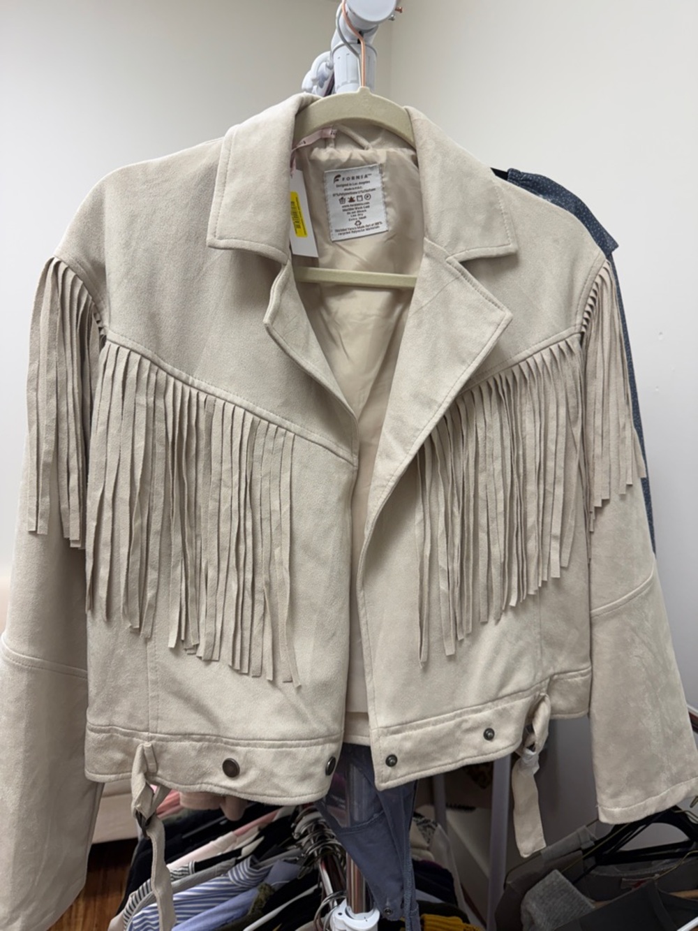 NWT Fringed Cream Suede Leather Jacket - Classic Western Style